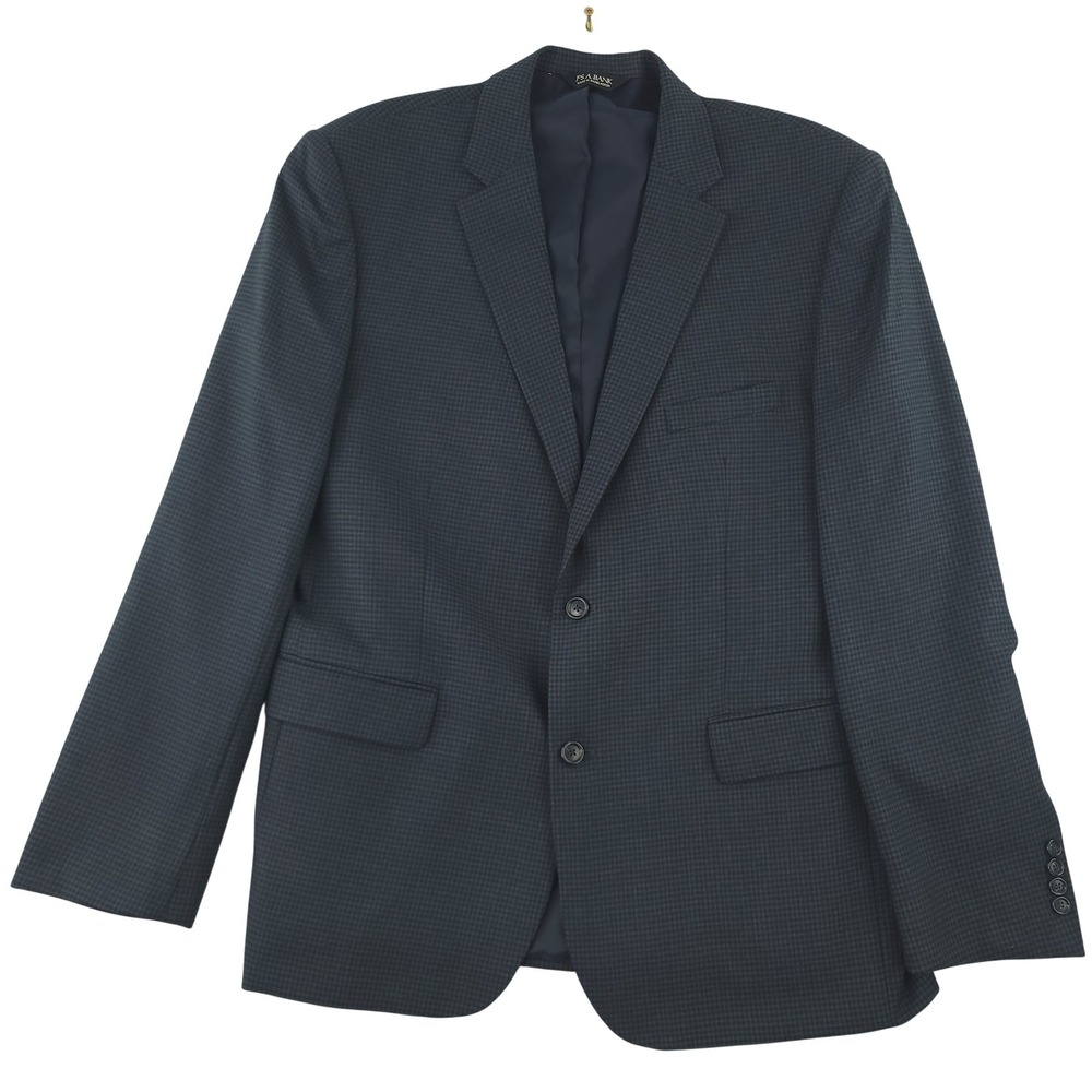 Jos A Bank Traveler Blazer Mens 46L Blue Check Wool Sport Coat Two Button Jacket